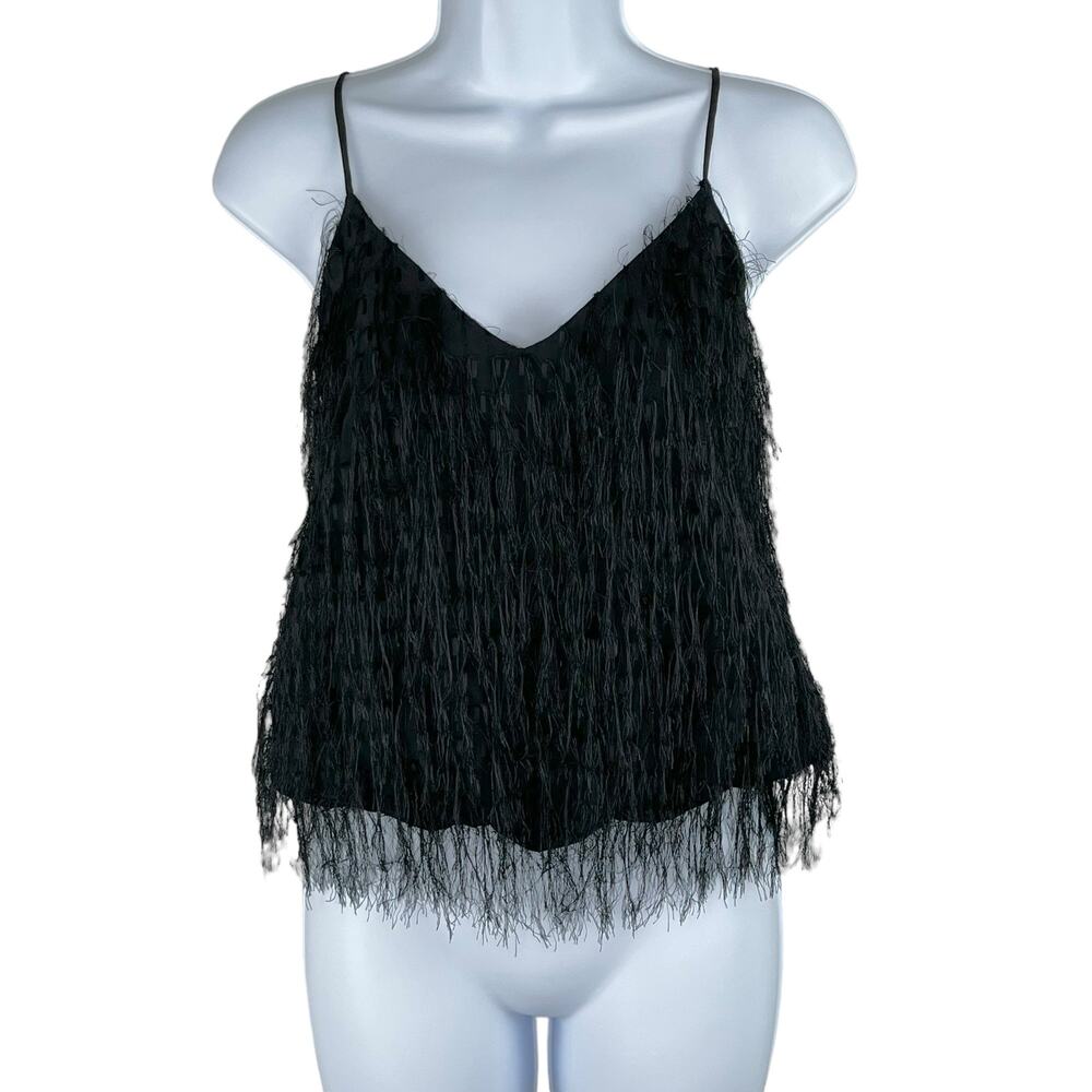 Pinko Black Eyelash Fringe V-Neck Camisole Tank Top Luxury Italian Designer 2